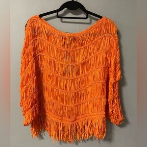 NWT Miracle Drapey Semi Sheer Open Fringe Design   Poncho in Orange. Size S/M